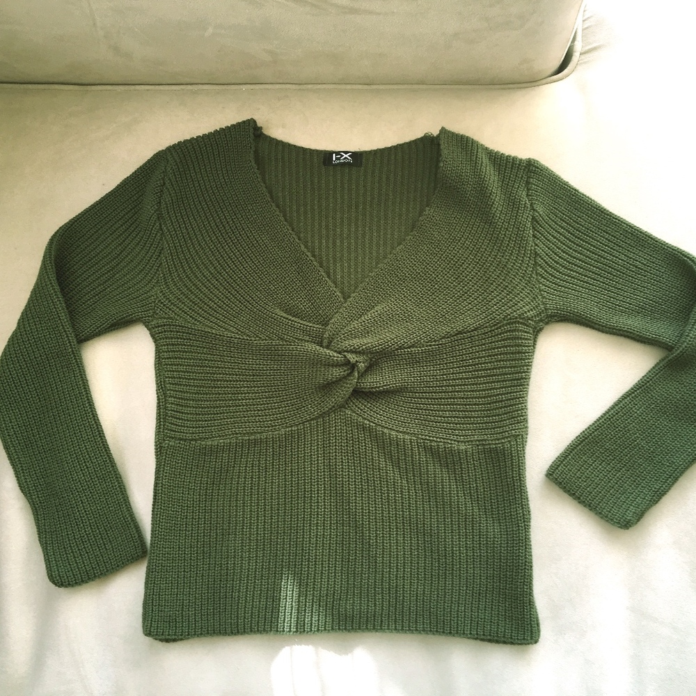 Olive Green Twist Front Knit Jumper/Sweater